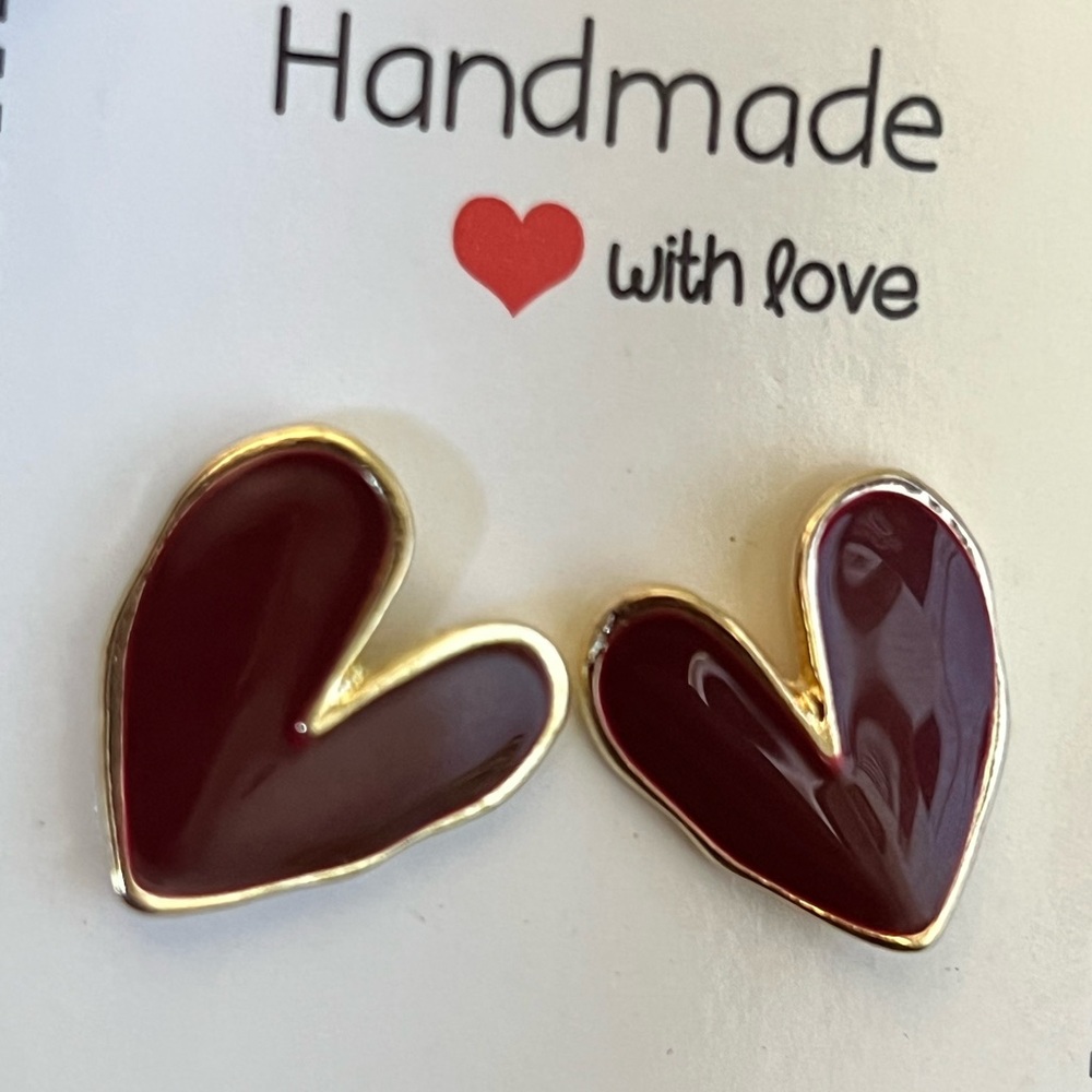 Handmade Elegant Red and Gold Heart Earrings - Picture 2 of 4